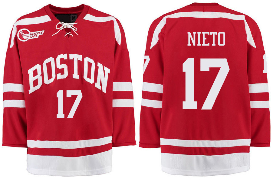 Boston University Terriers BU 17 Matt Nieto Red Stitched Hockey Jersey Boston University Terriers BU 17 Matt Nieto Red Stitched Hockey Jersey