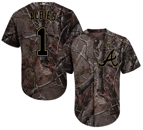 Braves #1 Ozzie Albies Camo Realtree Collection Cool Base Stitched Baseball Jersey Braves #1 Ozzie Albies Camo Realtree Collection Cool Base Stitched Baseball Jersey