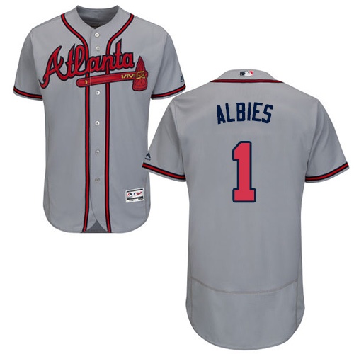 Braves #1 Ozzie Albies Grey Flexbase Authentic Collection Stitched Baseball Jersey Braves #1 Ozzie Albies Grey Flexbase Authentic Collection Stitched Baseball Jersey