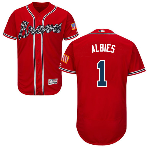 Braves #1 Ozzie Albies Red Flexbase Authentic Collection Stitched Baseball Jersey Braves #1 Ozzie Albies Red Flexbase Authentic Collection Stitched Baseball Jersey