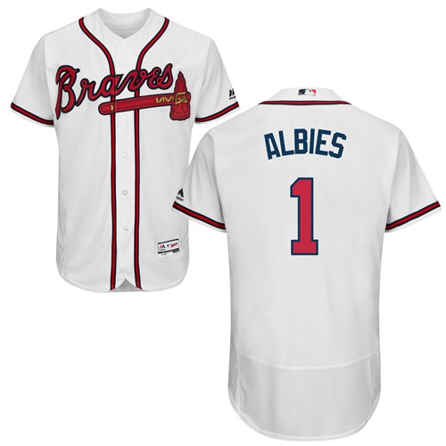 Braves #1 Ozzie Albies White Flexbase Authentic Collection Stitched Baseball Jersey Braves #1 Ozzie Albies White Flexbase Authentic Collection Stitched Baseball Jersey