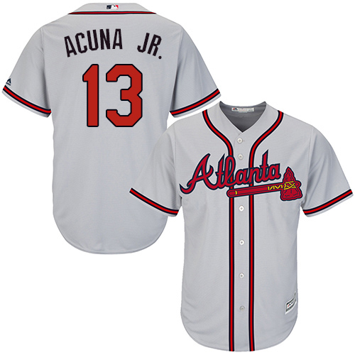 Braves #13 Ronald Acuna Jr. Grey Cool Base Stitched Youth Baseball Jersey Braves #13 Ronald Acuna Jr. Grey Cool Base Stitched Youth Baseball Jersey