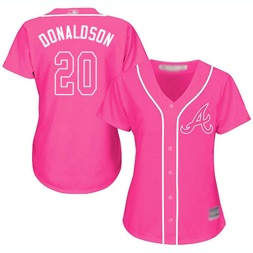 Braves #20 Josh Donaldson Pink Fashion Women's Stitched Baseball Jersey Braves #20 Josh Donaldson Pink Fashion Women's Stitched Baseball Jersey