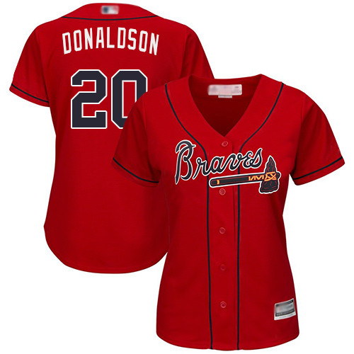 Braves #20 Josh Donaldson Red Alternate Women's Stitched Baseball Jersey Braves #20 Josh Donaldson Red Alternate Women's Stitched Baseball Jersey