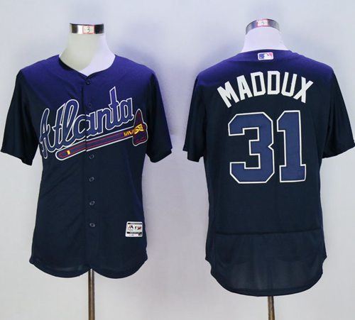Braves #31 Greg Maddux Navy Blue Flexbase Authentic Collection Stitched MLB Jersey Braves #31 Greg Maddux Navy Blue Flexbase Authentic Collection Stitched MLB Jersey