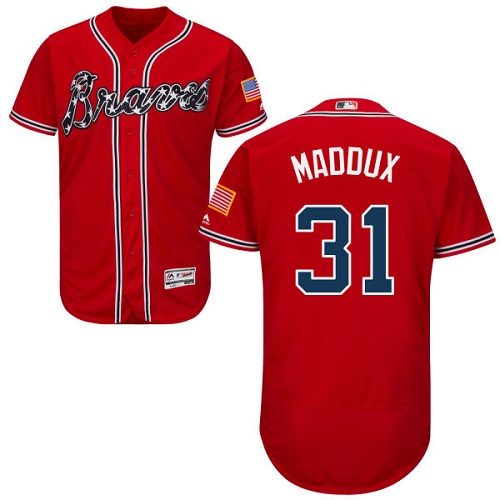 Braves #31 Greg Maddux Red Flexbase Authentic Collection Stitched MLB Jersey Braves #31 Greg Maddux Red Flexbase Authentic Collection Stitched MLB Jersey