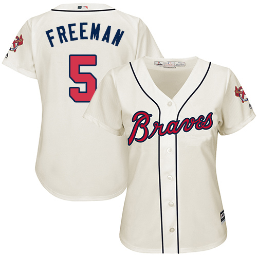 Braves #5 Freddie Freeman Cream Alternate Women's Stitched MLB Jersey Braves #5 Freddie Freeman Cream Alternate Women's Stitched MLB Jersey