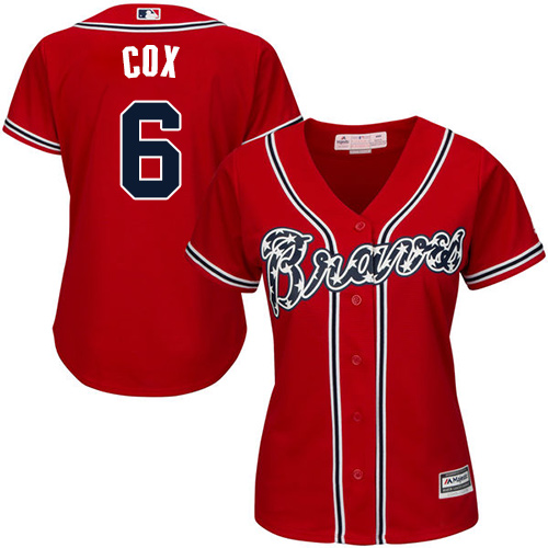 Braves #6 Bobby Cox Red Alternate Women's Stitched MLB Jersey Braves #6 Bobby Cox Red Alternate Women's Stitched MLB Jersey