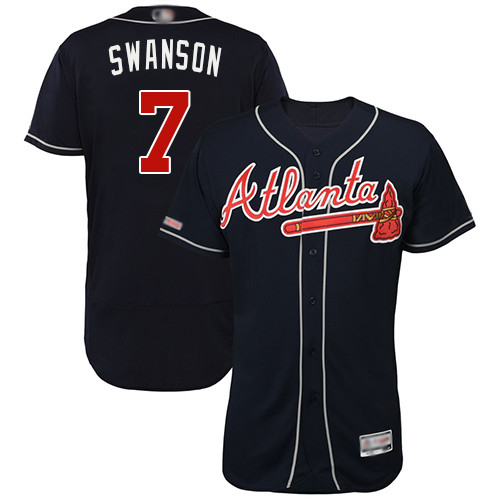 Braves #7 Dansby Swanson Navy Blue Flexbase Authentic Collection Stitched Baseball Jersey Braves #7 Dansby Swanson Navy Blue Flexbase Authentic Collection Stitched Baseball Jersey