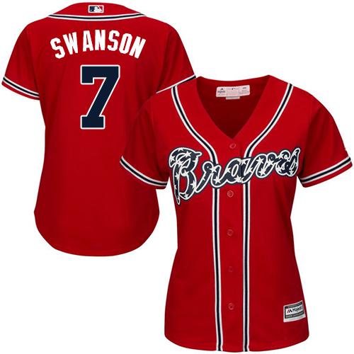 Braves #7 Dansby Swanson Red Alternate Women's Stitched MLB Jersey Braves #7 Dansby Swanson Red Alternate Women's Stitched MLB Jersey