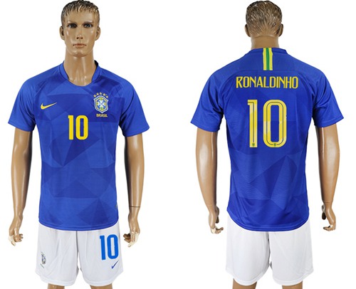 Brazil #10 Ronaldinho Away Soccer Country Jersey Brazil #10 Ronaldinho Away Soccer Country Jersey