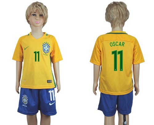 Brazil #11 Oscar Home Kid Soccer Country Jersey Brazil #11 Oscar Home Kid Soccer Country Jersey