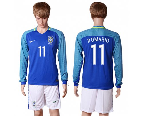 Brazil #11 Romario Away Long Sleeves Soccer Country Jersey Brazil #11 Romario Away Long Sleeves Soccer Country Jersey
