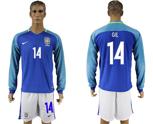Brazil #14 GIL Away Long Sleeves Soccer Country Jersey Brazil #14 GIL Away Long Sleeves Soccer Country Jersey