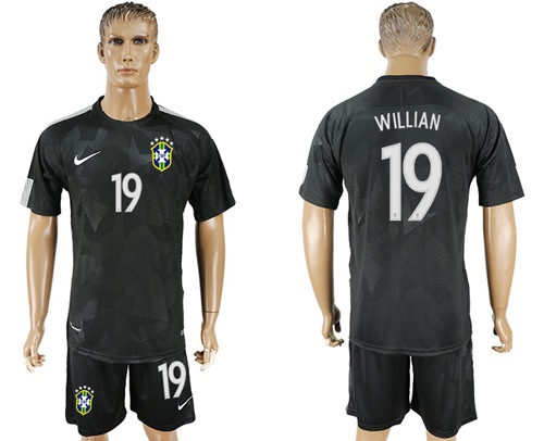 Brazil #19 Willian Black Soccer Country Jersey Brazil #19 Willian Black Soccer Country Jersey