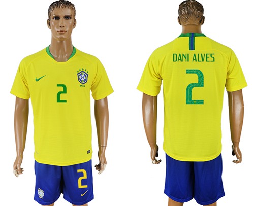 Brazil #2 Dani Alves Home Soccer Country Jersey Brazil #2 Dani Alves Home Soccer Country Jersey