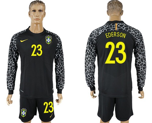 Brazil #23 Ederson Black Goalkeeper Long Sleeves Soccer Country Jersey Brazil #23 Ederson Black Goalkeeper Long Sleeves Soccer Country Jersey