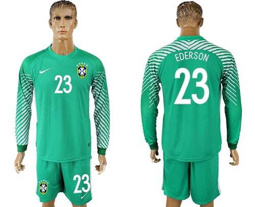 Brazil #23 Ederson Green Goalkeeper Long Sleeves Soccer Country Jersey Brazil #23 Ederson Green Goalkeeper Long Sleeves Soccer Country Jersey