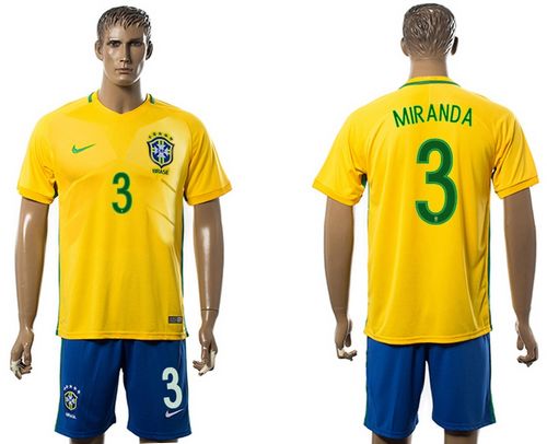 Brazil #3 Miranda Home Soccer Country Jersey Brazil #3 Miranda Home Soccer Country Jersey
