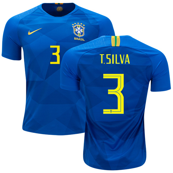 Brazil #3 T. Silva Away Soccer Country Jersey Brazil #3 T. Silva Away Soccer Country Jersey