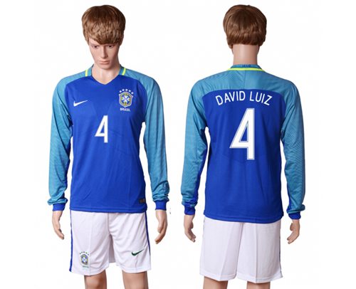 Brazil #4 David Luiz Away Long Sleeves Soccer Country Jersey Brazil #4 David Luiz Away Long Sleeves Soccer Country Jersey