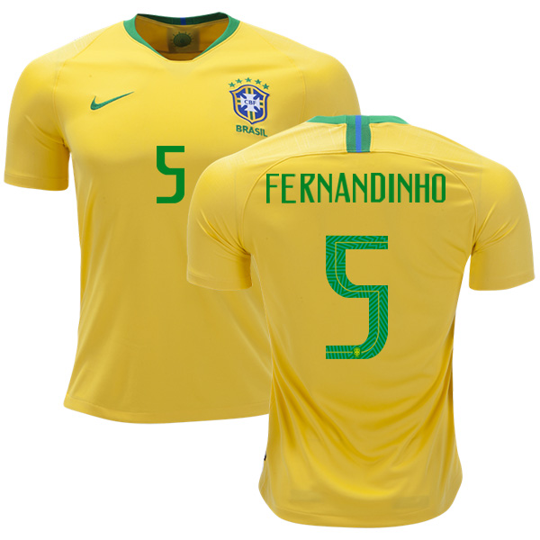 Brazil #5 Fernandinho Home Soccer Country Jersey Brazil #5 Fernandinho Home Soccer Country Jersey