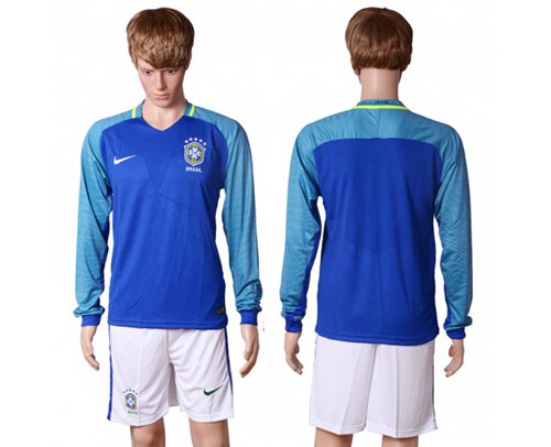 Brazil Blank Away Long Sleeves Soccer Country Jersey Brazil Blank Away Long Sleeves Soccer Country Jersey