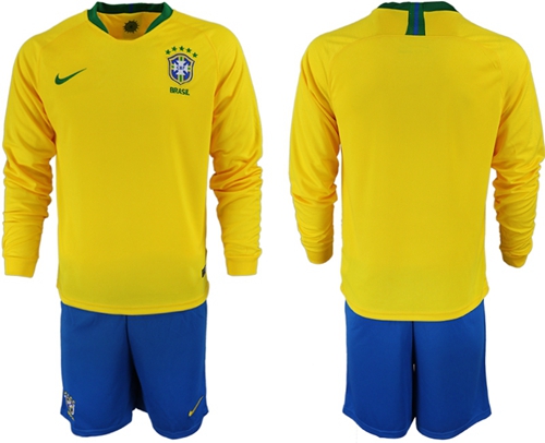 Brazil Blank Home Long Sleeves Soccer Country Jersey Brazil Blank Home Long Sleeves Soccer Country Jersey