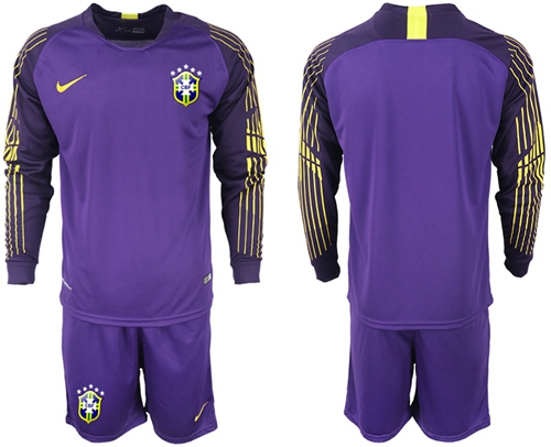 Brazil Blank Purple Goalkeeper Long Sleeves Soccer Country Jersey Brazil Blank Purple Goalkeeper Long Sleeves Soccer Country Jersey