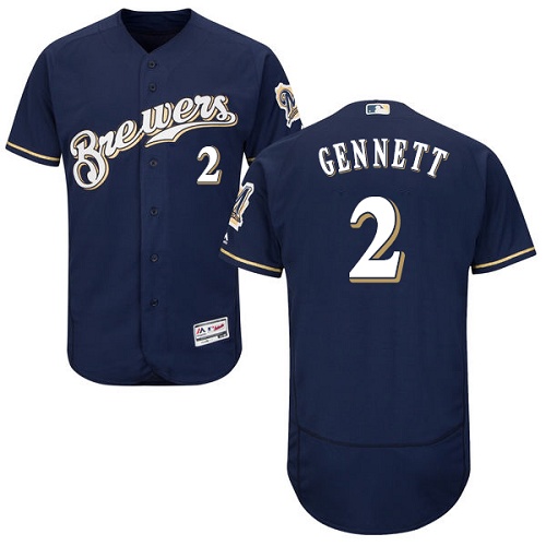 Brewers #2 Scooter Gennett Navy Blue Flexbase Authentic Collection Stitched MLB Jersey Brewers #2 Scooter Gennett Navy Blue Flexbase Authentic Collection Stitched MLB Jersey