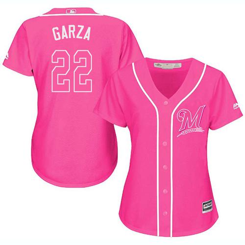 Brewers #22 Matt Garza Pink Fashion Women's Stitched MLB Jersey Brewers #22 Matt Garza Pink Fashion Women's Stitched MLB Jersey