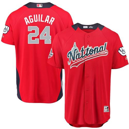 Brewers #24 Jesus Aguilar Red 2018 All-Star National League Stitched Baseball Jersey Brewers #24 Jesus Aguilar Red 2018 All-Star National League Stitched Baseball Jersey