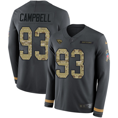 CNike Jaguars #93 Calais Campbell Anthracite Salute to Service Men's Stitched NFL Limited Therma Long Sleeve Jersey