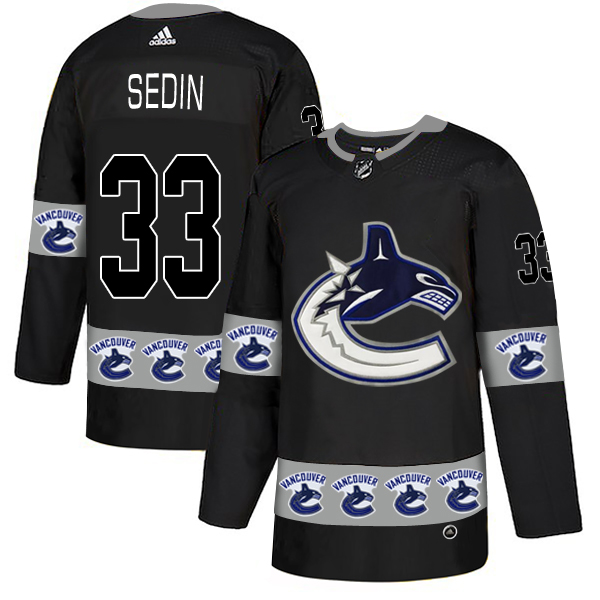 Canucks-33-Henrik-Sedin-Black-Team-Logos-Fashion-Adidas-Jersey