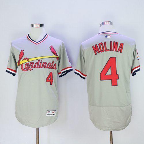Cardinals #4 Yadier Molina Grey Flexbase Authentic Collection Cooperstown Stitched MLB Jersey Cardinals #4 Yadier Molina Grey Flexbase Authentic Collection Cooperstown Stitched MLB Jersey