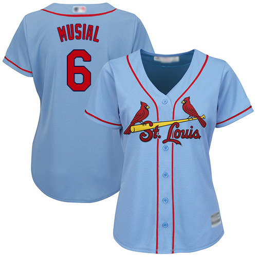Cardinals #6 Stan Musial Light Blue Alternate Women's Stitched Baseball Jersey Cardinals #6 Stan Musial Light Blue Alternate Women's Stitched Baseball Jersey