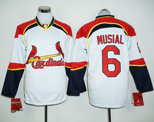 Cardinals #6 Stan Musial White Red Long Sleeve Stitched MLB Jersey Cardinals #6 Stan Musial White Red Long Sleeve Stitched MLB Jersey