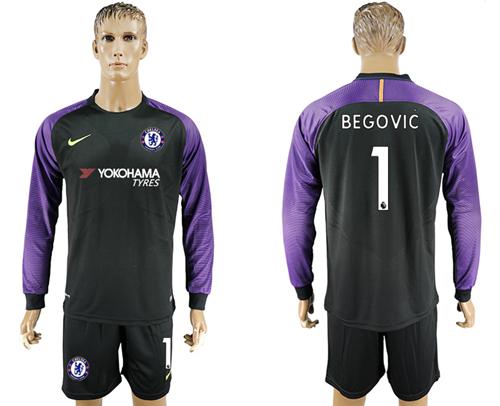 Chelsea #1 Begovic Black Goalkeeper Long Sleeves Soccer Club Jersey Chelsea #1 Begovic Black Goalkeeper Long Sleeves Soccer Club Jersey