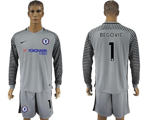 Chelsea #1 Begovic Grey Goalkeeper Long Sleeves Soccer Club Jersey Chelsea #1 Begovic Grey Goalkeeper Long Sleeves Soccer Club Jersey