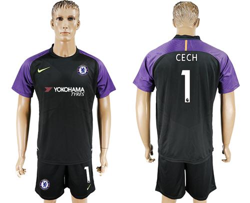 Chelsea #1 Cech Black Goalkeeper Soccer Club Jersey Chelsea #1 Cech Black Goalkeeper Soccer Club Jersey
