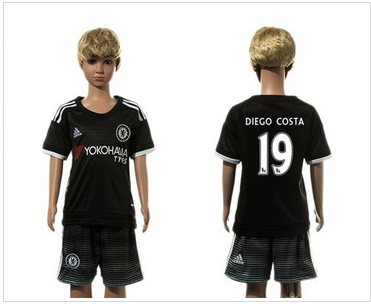 Chelsea #19 Diego Costa Black Kid Soccer Club Jersey