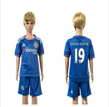 Chelsea #19 Diego Costa Blue Home Kid Soccer Club Jersey
