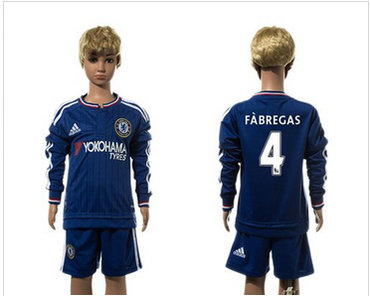 Chelsea #4 Fabregas Blue Home Long Sleeves Kid Soccer Club Jersey Chelsea #4 Fabregas Blue Home Long Sleeves Kid Soccer Club Jersey
