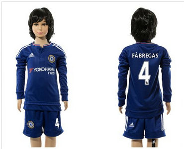 Chelsea #4 Fabregas Blue Home Long Sleeves Kid Soccer Club Jersey Chelsea #4 Fabregas Blue Home Long Sleeves Kid Soccer Club Jersey