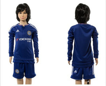 Chelsea Blank Blue Home Long Sleeves Kid Soccer Club Jersey