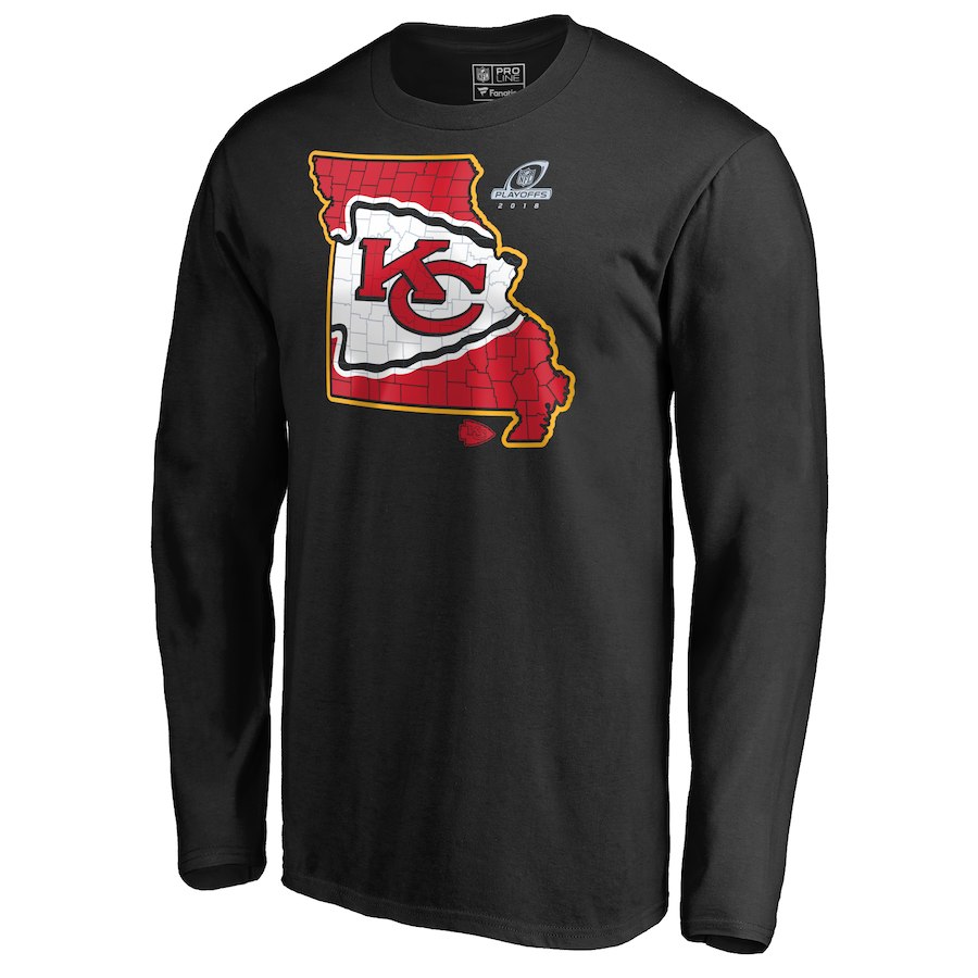 Chiefs Black 2018 NFL Playoffs Men's Long Sleeve T-Shirt Chiefs Black 2018 NFL Playoffs Men's Long Sleeve T-Shirt
