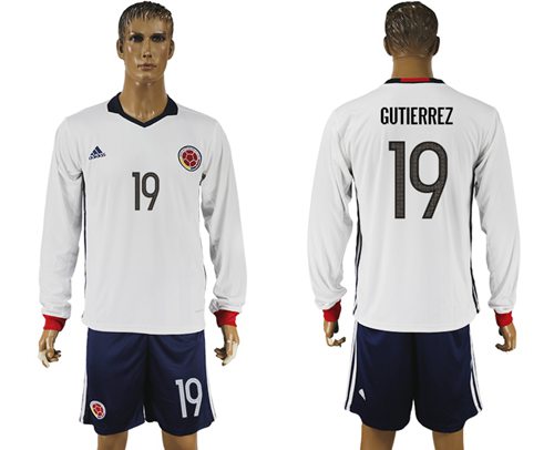 Colombia #19 Gutierrez Away Long Sleeves Soccer Country Jersey Colombia #19 Gutierrez Away Long Sleeves Soccer Country Jersey