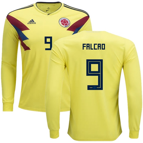 Colombia #9 Falcao Home Long Sleeves Soccer Country Jersey Colombia #9 Falcao Home Long Sleeves Soccer Country Jersey