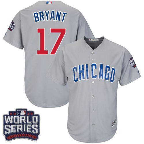 Cubs #17 Kris Bryant Grey Road 2016 World Series Bound Stitched Youth MLB Jersey