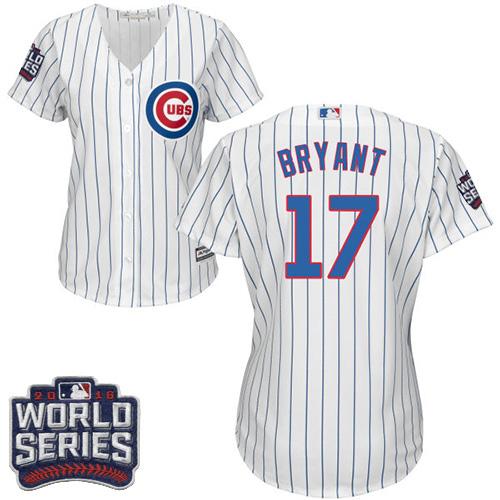 Cubs #17 Kris Bryant White(Blue Strip) Home 2016 World Series Bound Women's Stitched MLB Jersey Cubs #17 Kris Bryant White(Blue Strip) Home 2016 World Series Bound Women's Stitched MLB Jersey